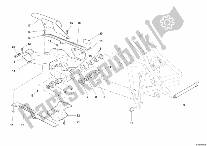 Alle onderdelen voor de Zwenkarm van de Ducati Multistrada 1000 USA 2005